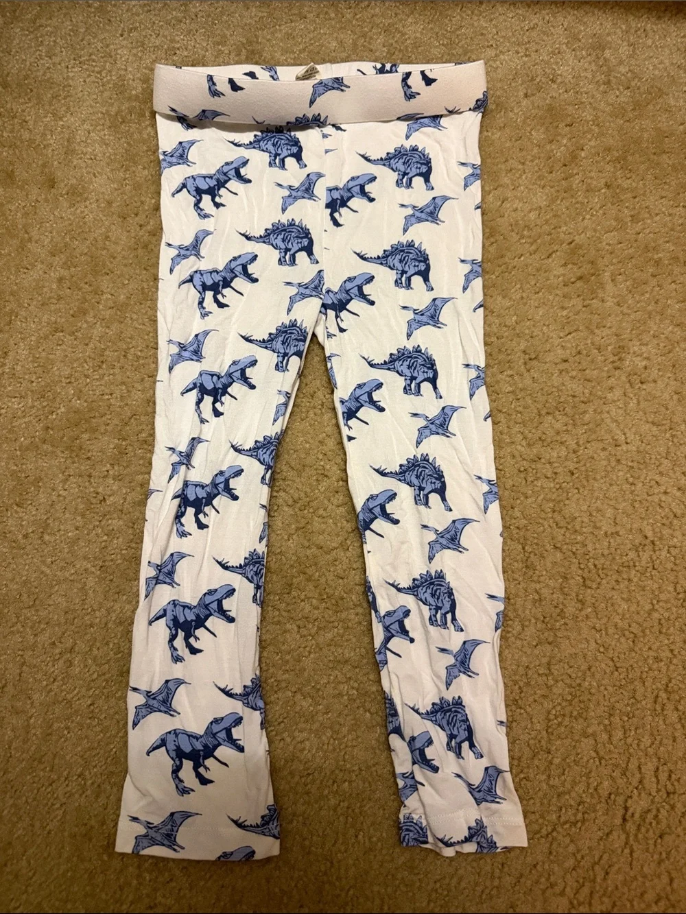 kate quinn White Leggings with Blue Dinosaur Pattern